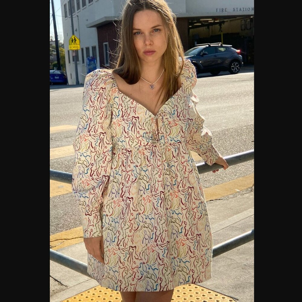 Lisa Says Gah Lena Babydoll Mini Dress Painted Ladies Rainbow Size Medium